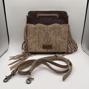 Wrangler Women Bag Boot Scroll Embroidered Western Crossbody Purse Tan
